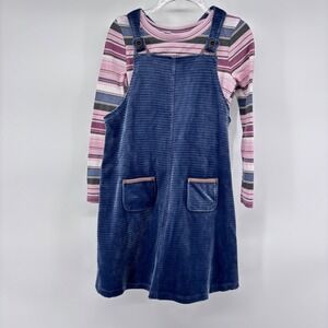 Girls Corduroy Jumper Dress Outfit Set Long Sleeve Striped Shirt Cute‎ Casual
